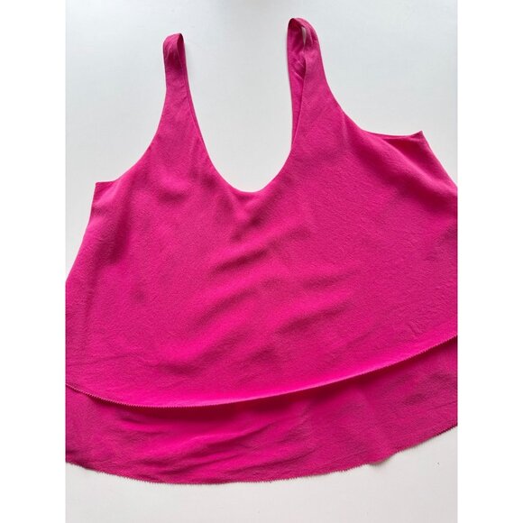 Aritzia T BABATON Fuchsia Pink Silk Crepe Tiered Layered A-Line Tank, Size M - Picture 6 of 10